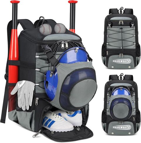 RAINSMORE Baseball Bag for Youth & Adult Lightweight Softball Bat Bag with Shoe Compartment, External Helmet Holder and Fence Hook Waterproof Baseball Backpack Hold T-Ball, Bat and Softball Equipment in Kuwait