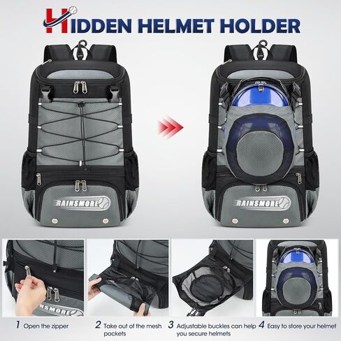RAINSMORE Baseball Bag for Youth & Adult Lightweight Softball Bat Bag with Shoe Compartment, External Helmet Holder and Fence Hook Waterproof Baseball Backpack Hold T-Ball, Bat and Softball Equipment in Kuwait