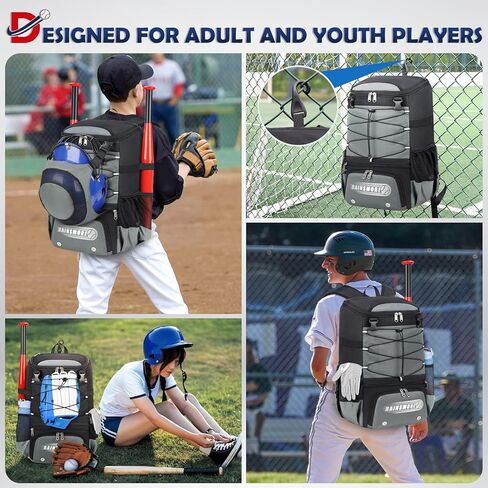 RAINSMORE Baseball Bag for Youth & Adult Lightweight Softball Bat Bag with Shoe Compartment, External Helmet Holder and Fence Hook Waterproof Baseball Backpack Hold T-Ball, Bat and Softball Equipment in Kuwait