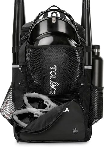 حقيبة ظهر تولاسيا للبيسبول، حقيبة مضرب بيسبول للشباب البالغين، حقائب معدات خفيفة الوزن مع حامل خوذة وحجرة أحذية للبيسبول وكرة تي والكرة اللينة | تحمل 4 مضارب وخوذة وقفاز وأحذية in Kuwait