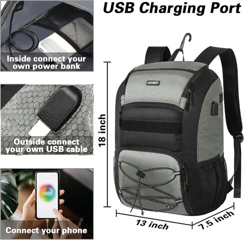 حقيبة ظهر بيسبول، حقيبة بيسبول مع منفذ شحن USB، حقيبة مضرب كرة لينة للشباب مع حجرة أحذية ذات فتحات تهوية in Saudi Arabia