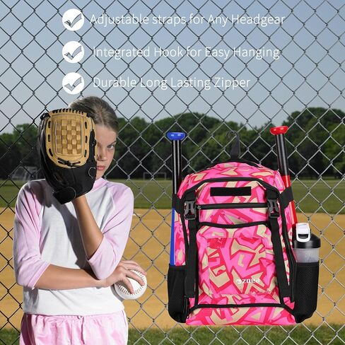 حقيبة ظهر ZOEA Youth Baseball Bat، معدات ومعدات الكرة اللينة والكرة اللينة للشباب، سعة كبيرة تحمل مضربين وخوذة وقفازات ومرابط وحامل خوذة وتتضمن خطاف سياج in Kuwait