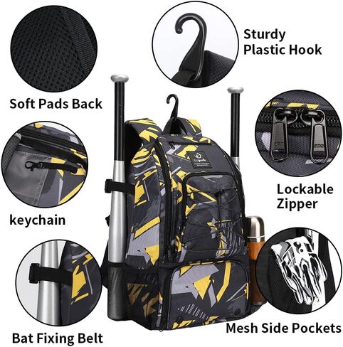 Sports Baseball&Softball Bat Bag For Youth｜Adults, Baseball Equipment Backpack Bag with Shoe Compartment,Fence Hook,Holds Bat, Helmet, Glove in Kuwait