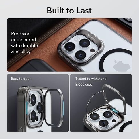 ESR for iPhone 15 Pro Max Case, Compatible with MagSafe, Military-Grade Protective Case, Built-in Stash Stand Phone Case, Scratch-Resistant Back Cover, Classic Series, Clear in Kuwait