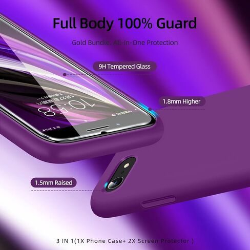 Dssairo [3 في 1 لهاتف iPhone SE 2022/3rd/2020/2nd gen، iPhone 7/8، مع واقي شاشة من قطعتين، حافظة هاتف واقية مقاومة للصدمات من السيليكون السائل [بطانة من الألياف الدقيقة] (أخضر جبال الألب) in Saudi Arabia