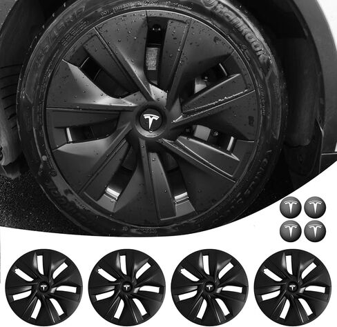Limsas Tesla Model Y Wheel Cover Hubcap 19 Inch,Tesla Model Y Accessories, Matte Black Wheel Cover HubCaps Compatible with Tesla Model Y 2021-2023,Hubcaps with Four Logos,Set of 4 in Saudi Arabia