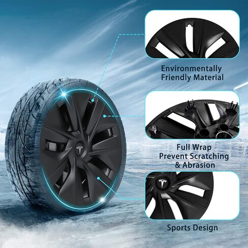 Limsas Tesla Model Y Wheel Cover Hubcap 19 Inch,Tesla Model Y Accessories, Matte Black Wheel Cover HubCaps Compatible with Tesla Model Y 2021-2023,Hubcaps with Four Logos,Set of 4 in Saudi Arabia