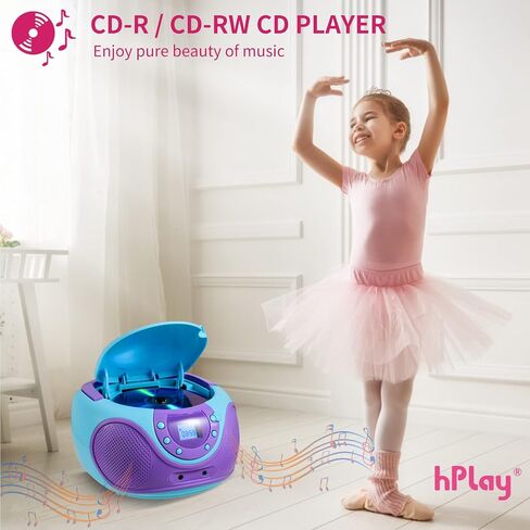 مشغل أقراص مضغوطة محمول Gummy P16 Boombox AM FM راديو ضبط رقمي، مدخل Aux، مقبس سماعة الرأس، مقبض حمل قابل للطي (بنفسجي) in Kuwait