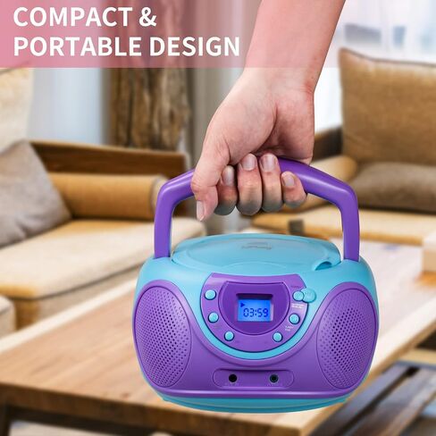 مشغل أقراص مضغوطة محمول Gummy P16 Boombox AM FM راديو ضبط رقمي، مدخل Aux، مقبس سماعة الرأس، مقبض حمل قابل للطي (بنفسجي) in Kuwait