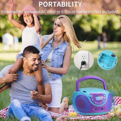 مشغل أقراص مضغوطة محمول Gummy P16 Boombox AM FM راديو ضبط رقمي، مدخل Aux، مقبس سماعة الرأس، مقبض حمل قابل للطي (بنفسجي) in Kuwait