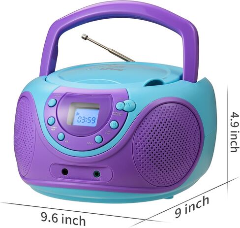 مشغل أقراص مضغوطة محمول Gummy P16 Boombox AM FM راديو ضبط رقمي، مدخل Aux، مقبس سماعة الرأس، مقبض حمل قابل للطي (بنفسجي) in Kuwait