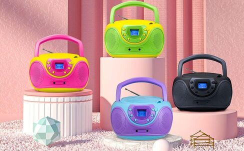 مشغل أقراص مضغوطة محمول Gummy P16 Boombox AM FM راديو ضبط رقمي، مدخل Aux، مقبس سماعة الرأس، مقبض حمل قابل للطي (بنفسجي) in Kuwait