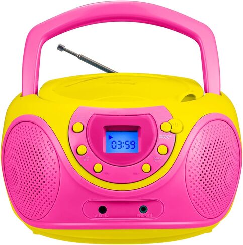 مشغل أقراص مضغوطة محمول Gummy P16 Boombox AM FM راديو ضبط رقمي، مدخل Aux، مقبس سماعة الرأس، مقبض حمل قابل للطي (بنفسجي) in Kuwait