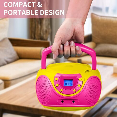 مشغل أقراص مضغوطة محمول Gummy P16 Boombox AM FM راديو ضبط رقمي، مدخل Aux، مقبس سماعة الرأس، مقبض حمل قابل للطي (بنفسجي) in Kuwait