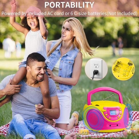 مشغل أقراص مضغوطة محمول Gummy P16 Boombox AM FM راديو ضبط رقمي، مدخل Aux، مقبس سماعة الرأس، مقبض حمل قابل للطي (بنفسجي) in Kuwait