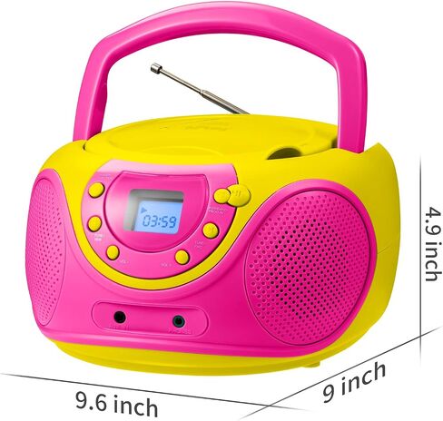مشغل أقراص مضغوطة محمول Gummy P16 Boombox AM FM راديو ضبط رقمي، مدخل Aux، مقبس سماعة الرأس، مقبض حمل قابل للطي (بنفسجي) in Kuwait