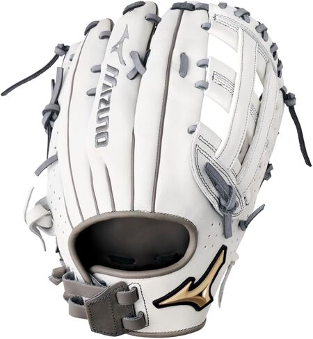 قفاز Mizuno Prime Elite Pitcher/Outfield Fastpitch Softball مقاس 12.5 بوصة | قفاز Fastpitch FIELDERS MITT | LH أبيض-رمادي in Saudi Arabia