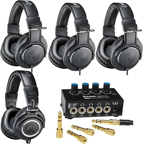 حزمة Audio-Technica M-Series ATH-M50X (1) مع ATH-M20x (3) سماعات رأس احترافية لشاشة الاستوديو، ومكبر صوت سماعة رأس ذو 4 قنوات (5 عناصر) in Saudi Arabia