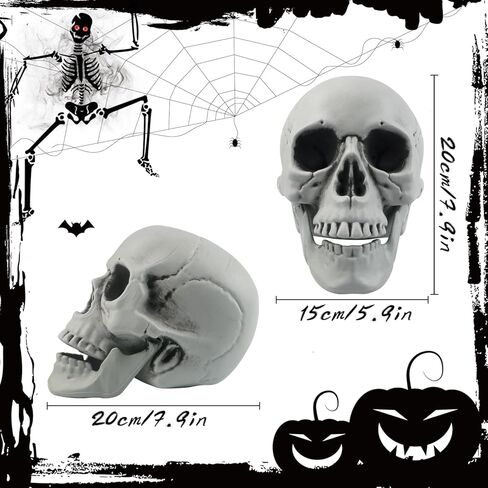 رأس جمجمة كبير لديكور الهالوين، رأس هيكل عظمي بشري، ديكور جمجمة بلاستيكي 1:1، نموذج طبق الأصل لعظم الرأس، نموذج رأس بشري واقعي لحفلات الهالوين، ديكور منزلي، مقبرة مخيف، 7.9 × 5.9 بوصة in Kuwait