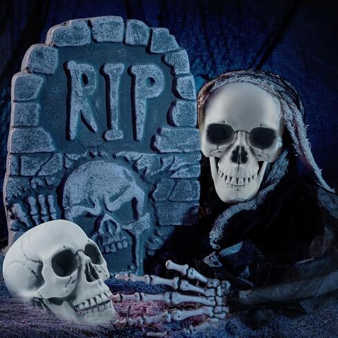 رأس جمجمة كبير لديكور الهالوين، رأس هيكل عظمي بشري، ديكور جمجمة بلاستيكي 1:1، نموذج طبق الأصل لعظم الرأس، نموذج رأس بشري واقعي لحفلات الهالوين، ديكور منزلي، مقبرة مخيف، 7.9 × 5.9 بوصة in Kuwait