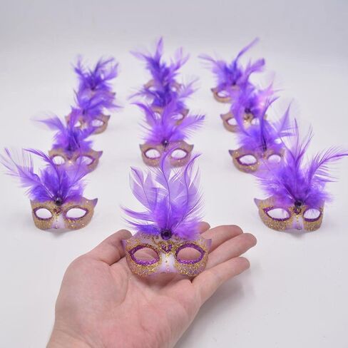 Mini Masquerade Mask Party Decorations - Yiseng 12pcs Pack Luxury Feather Mardi Gras Small Venetian Mask Decor Party Favors in Saudi Arabia