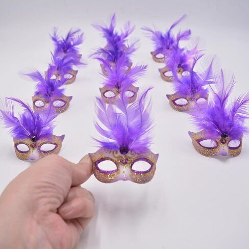 Mini Masquerade Mask Party Decorations - Yiseng 12pcs Pack Luxury Feather Mardi Gras Small Venetian Mask Decor Party Favors in Saudi Arabia