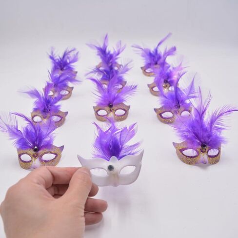 Mini Masquerade Mask Party Decorations - Yiseng 12pcs Pack Luxury Feather Mardi Gras Small Venetian Mask Decor Party Favors in Saudi Arabia