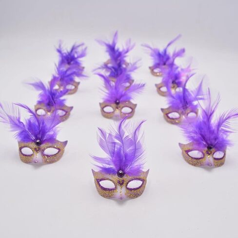 Mini Masquerade Mask Party Decorations - Yiseng 12pcs Pack Luxury Feather Mardi Gras Small Venetian Mask Decor Party Favors in Saudi Arabia