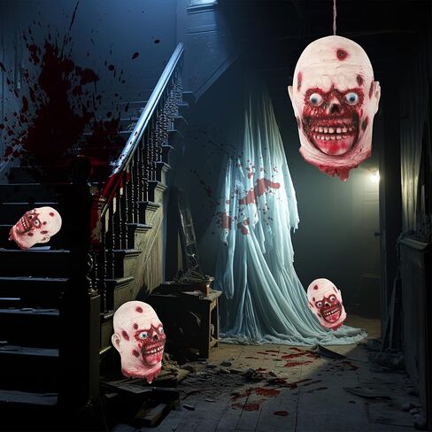 دعائم تزيين الهالوين، رأس مقطوعة مخيفة معلقة بالحجم الطبيعي، رأس زومبي من اللاتكس الدموي للمنزل المسكون، ديكور حفلات الهالوين in Kuwait