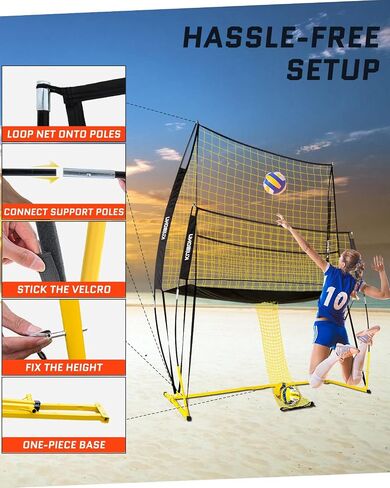 Volleyball Training Net System 11 x 8 ft - Adjustable Heights Volleyball Practice Net Station | Portable Roller Bag and Volleyball Kits Included | Perfect for Team or Solo Training in Saudi Arabia