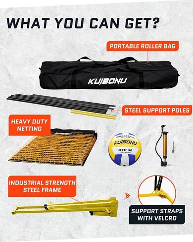 Volleyball Training Net System 11 x 8 ft - Adjustable Heights Volleyball Practice Net Station | Portable Roller Bag and Volleyball Kits Included | Perfect for Team or Solo Training in Saudi Arabia