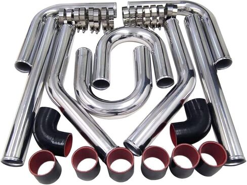 Universal Turbo Intercooler Aluminum Pipe Piping and Silicone Hose Kit w/Stainless Steel T-Clamps(3inch,Black&Red) in Saudi Arabia