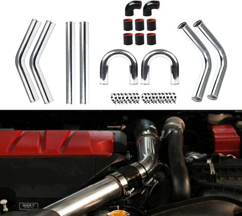 Universal Turbo Intercooler Aluminum Pipe Piping and Silicone Hose Kit w/Stainless Steel T-Clamps(3inch,Black&Red) in Saudi Arabia