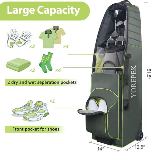 حقيبة سفر YOREPEK للجولف لشركات الطيران مع عجلة، حقيبة سفر مبطنة حول الجزء العلوي لحماية النوادي، أغطية سفر للجولف شديدة التحمل مقاومة للماء 900D مع 3 جيوب كبيرة للأحذية والإكسسوارات in Kuwait