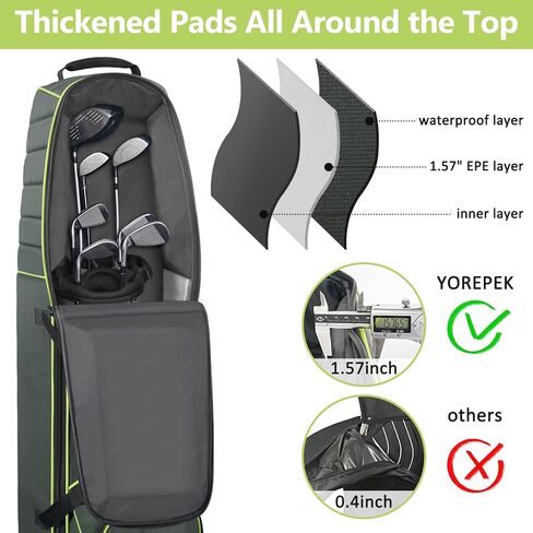 حقيبة سفر YOREPEK للجولف لشركات الطيران مع عجلة، حقيبة سفر مبطنة حول الجزء العلوي لحماية النوادي، أغطية سفر للجولف شديدة التحمل مقاومة للماء 900D مع 3 جيوب كبيرة للأحذية والإكسسوارات in Kuwait