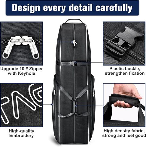 Partage Golf Travel Bag with Wheels, Golf Travel Case for Airlines, 900D Heavy Duty Polyester Oxford Wear-Resistant -Black in Kuwait