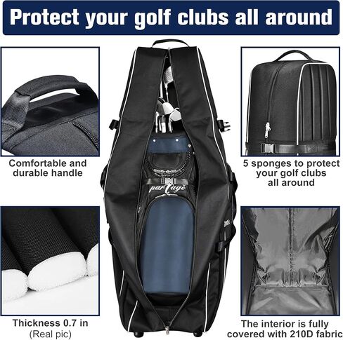 Partage Golf Travel Bag with Wheels, Golf Travel Case for Airlines, 900D Heavy Duty Polyester Oxford Wear-Resistant -Black in Kuwait