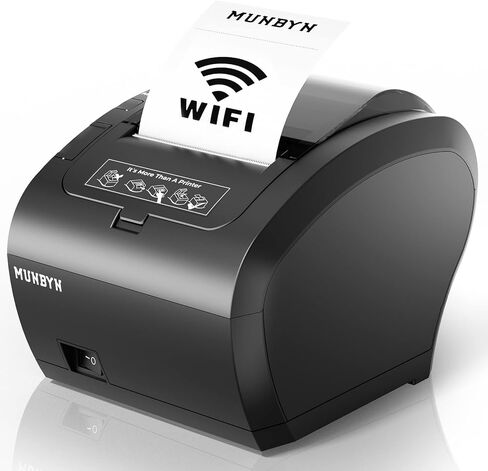 طابعة إيصالات MUNBYN WiFi مع منفذ USB، طابعة POS مقاس 80 مم تعمل مع درج النقود Square Mac Windows Chromebook Linux، ESC/POS (P047-WiFi)، لا تدعم Clover Ubereats Shopify in Kuwait
