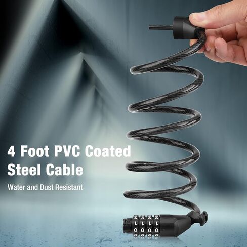 كابل قفل الدراجة ValueMax 4FT، رموز مجموعة قابلة لإعادة الضبط مكونة من 4 أرقام، مع دعامة تثبيت آمنة، للدراجة/السكوتر/الباب الزجاجي in Kuwait