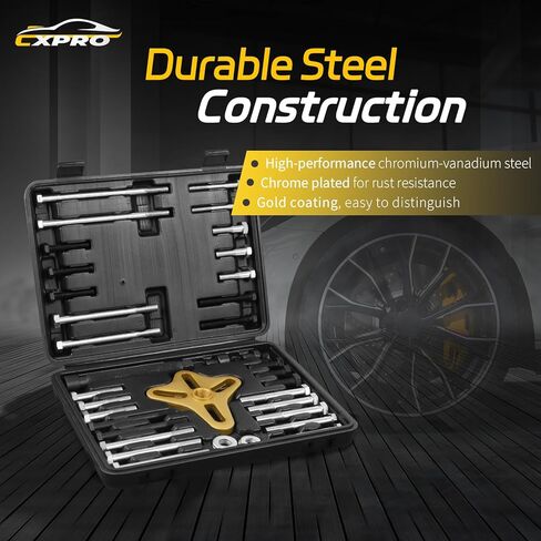 Steering Wheel Puller, 46 Pieces Harmonic Balancer Puller Set, Flywheel Puller, Crankshaft Pulley Removal Tool, Compatible with Trucks, Cars, SUVs in Kuwait