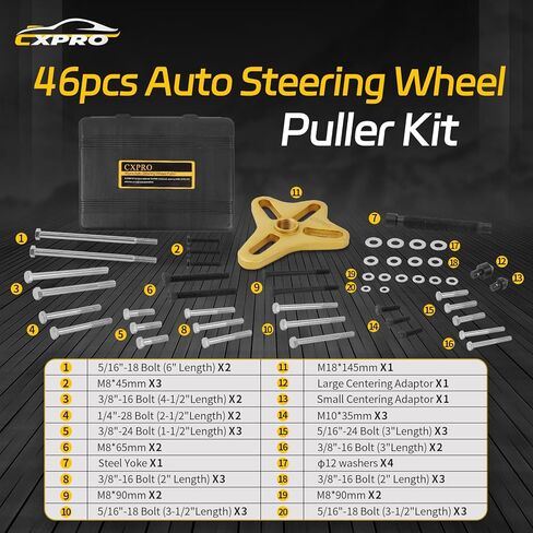Steering Wheel Puller, 46 Pieces Harmonic Balancer Puller Set, Flywheel Puller, Crankshaft Pulley Removal Tool, Compatible with Trucks, Cars, SUVs in Kuwait
