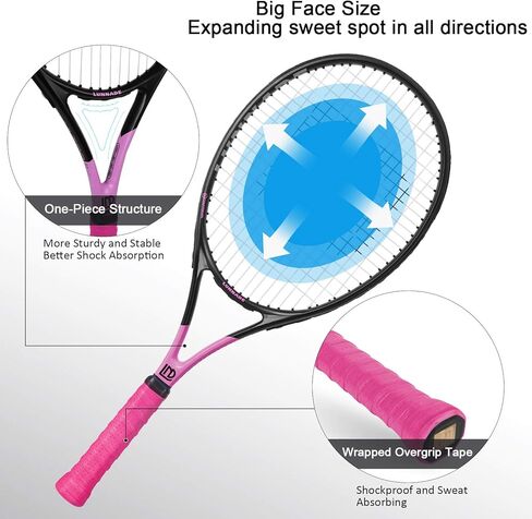 LUNNADE Adults Tennis Racket 27 Inch, Shockproof Carbon Fiber Tennis Racquet Light-Weight, Pre-Strung and Regrip, Suitable for Beginners to Intermediate Players in Saudi Arabia
