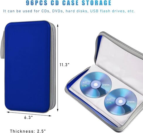 Car CD DVD Case, 96 Capacity Hard Plastic CD Holder, Portable Zipper DVD Disc Organizer Storage Wallet with Closure and Handy Strap, Car Accessories for Home Office Travel (Black) in Kuwait