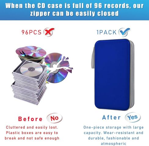 Car CD DVD Case, 96 Capacity Hard Plastic CD Holder, Portable Zipper DVD Disc Organizer Storage Wallet with Closure and Handy Strap, Car Accessories for Home Office Travel (Black) in Kuwait