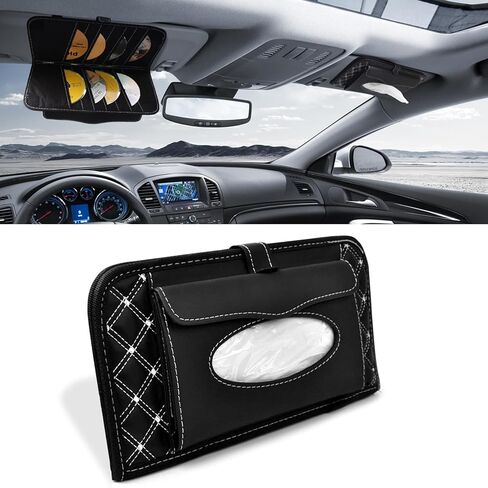 Car CD Holder Storage Case, Large Capacity DVD Vehicle Visor Organizer with 12 Storage Sleeves and 1 Napkin Pocket, Black CD Visor Case for Car Truck SUV in Kuwait