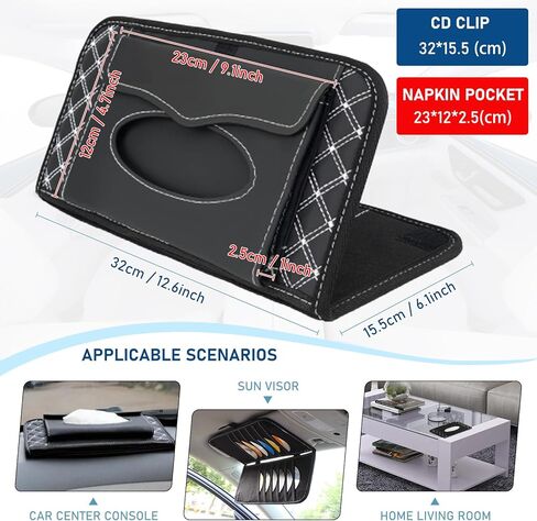 Car CD Holder Storage Case, Large Capacity DVD Vehicle Visor Organizer with 12 Storage Sleeves and 1 Napkin Pocket, Black CD Visor Case for Car Truck SUV in Kuwait