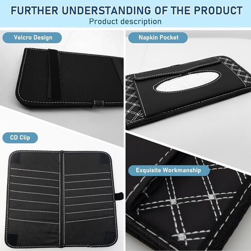 Car CD Holder Storage Case, Large Capacity DVD Vehicle Visor Organizer with 12 Storage Sleeves and 1 Napkin Pocket, Black CD Visor Case for Car Truck SUV in Kuwait