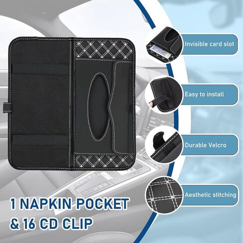 Car CD Holder Storage Case, Large Capacity DVD Vehicle Visor Organizer with 12 Storage Sleeves and 1 Napkin Pocket, Black CD Visor Case for Car Truck SUV in Kuwait
