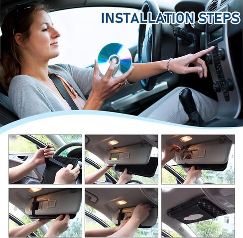 Car CD Holder Storage Case, Large Capacity DVD Vehicle Visor Organizer with 12 Storage Sleeves and 1 Napkin Pocket, Black CD Visor Case for Car Truck SUV in Kuwait