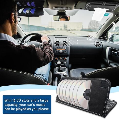 Car CD Holder Storage Case, Large Capacity DVD Vehicle Visor Organizer with 12 Storage Sleeves and 1 Napkin Pocket, Black CD Visor Case for Car Truck SUV in Kuwait